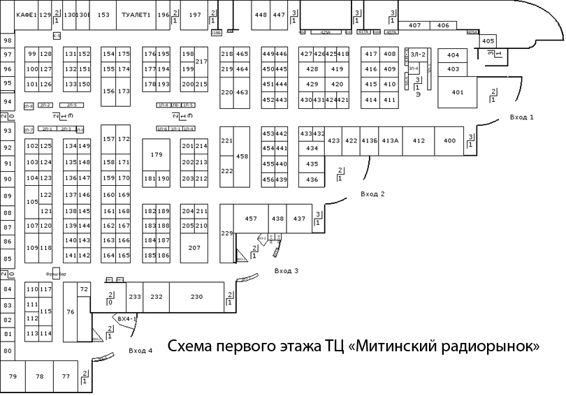 Схема первого этажа ТЦ “Митинский радиорынок» 1