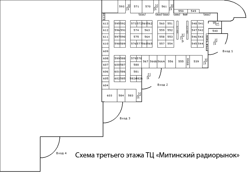 Схема третьего этажа ТЦ “Митинский радиорынок» 3