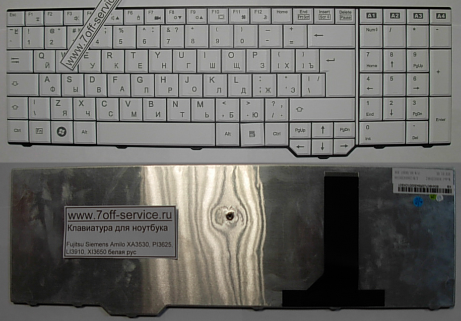 Изображение клавиатуры для ноутбука Fujitsu Siemens Amilo XA3530, PI3625, LI3910, XI3650 белой