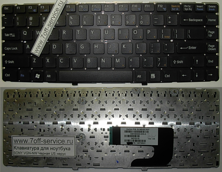 Изображение клавиатуры для ноутбука Sony VGN-NW черной